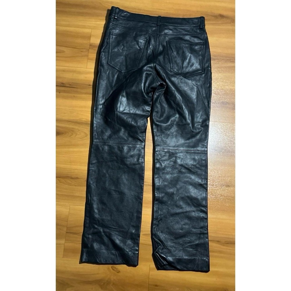 Womens Brandon Thomas Motorcycle Straight Leg Black 100% Leather Pants - Picture 2 of 6